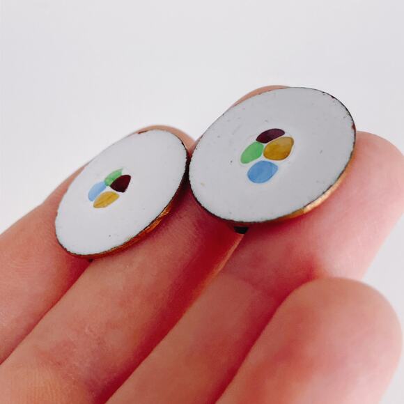 VTG 1950s Screw Back Earrings Enamel Copper Mid Century Modern - Picture 11 of 12